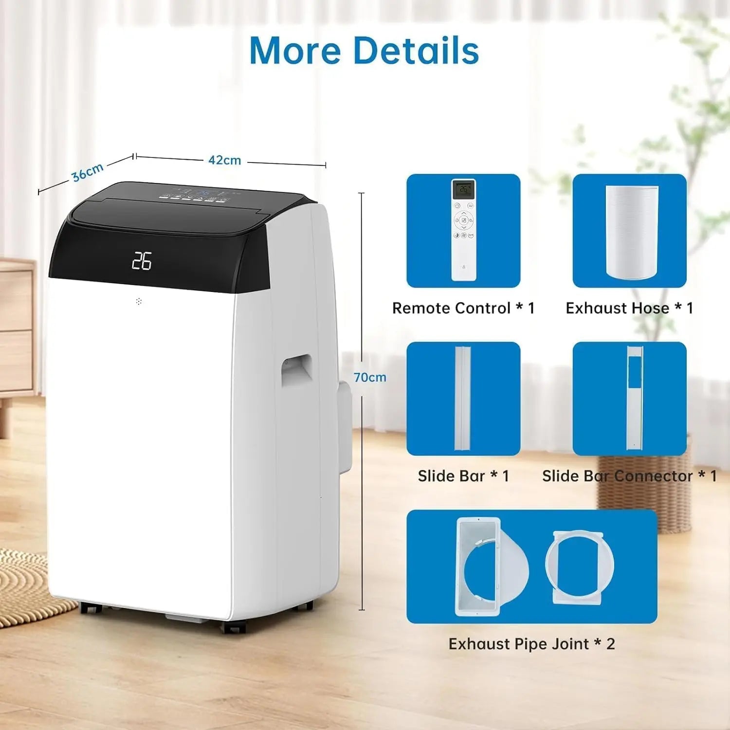 10000 BTU Portable Air Conditioner, 4-in-1 Cooling Dehumidifier Fan Timer, Ultra Quiet, With Exhaust Hose & Window Kit |...