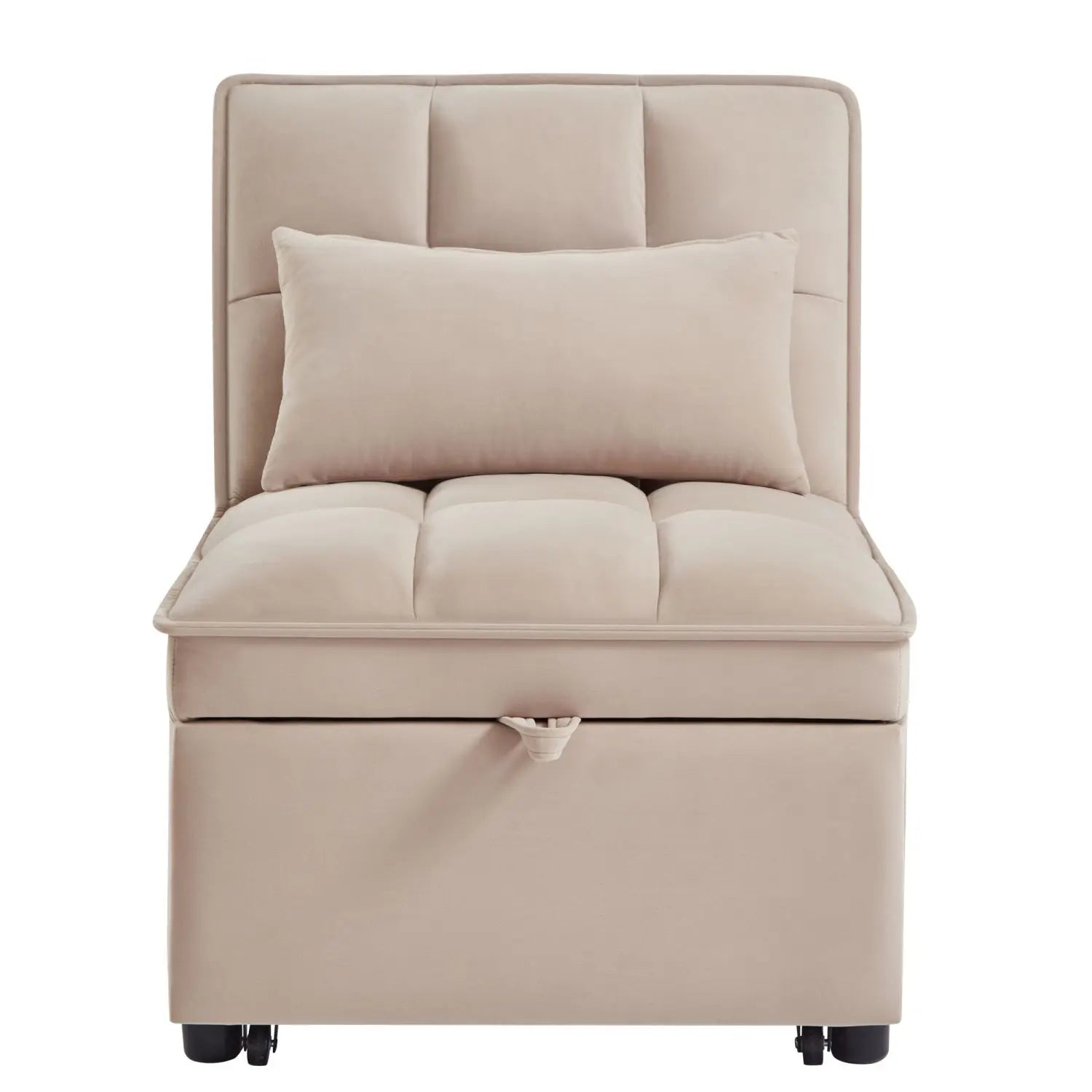 4-in-1 Multi-Function Taupe Convertible Chaise Lounge Adjustable Single Sofa Bed with Pull-Out & Tufted Backrest Storage Pockets - Kimlud