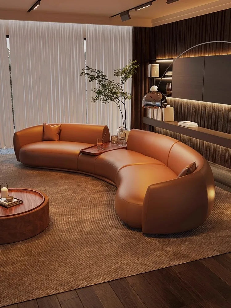 Italian curved leather sofa, premium luxury living room, beauty salon, office and reception area furniture - Kimlud