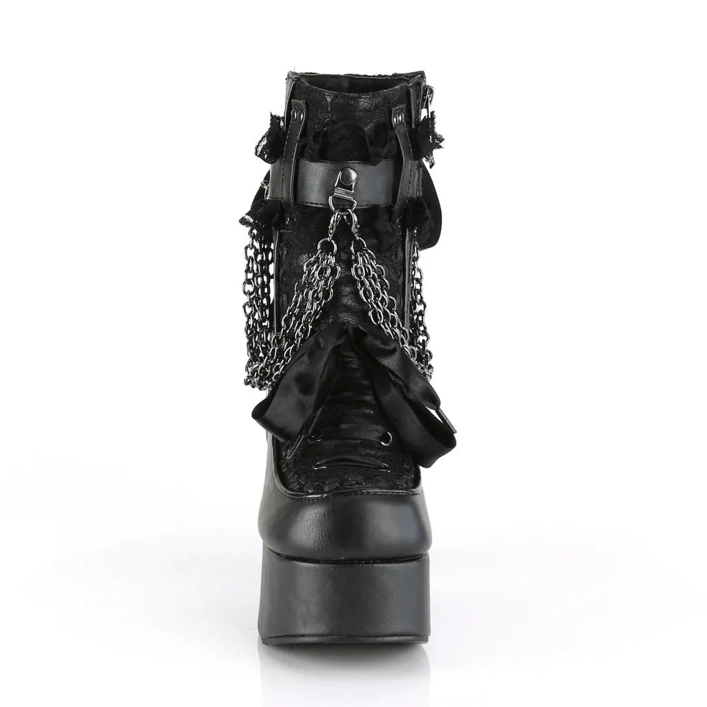 Gothic Style Chain Lace Up Bow Women Short Boots Retro Round Toe Square Heel Chunky Platform Ankle Boots Punk Ladies Party Shoes
