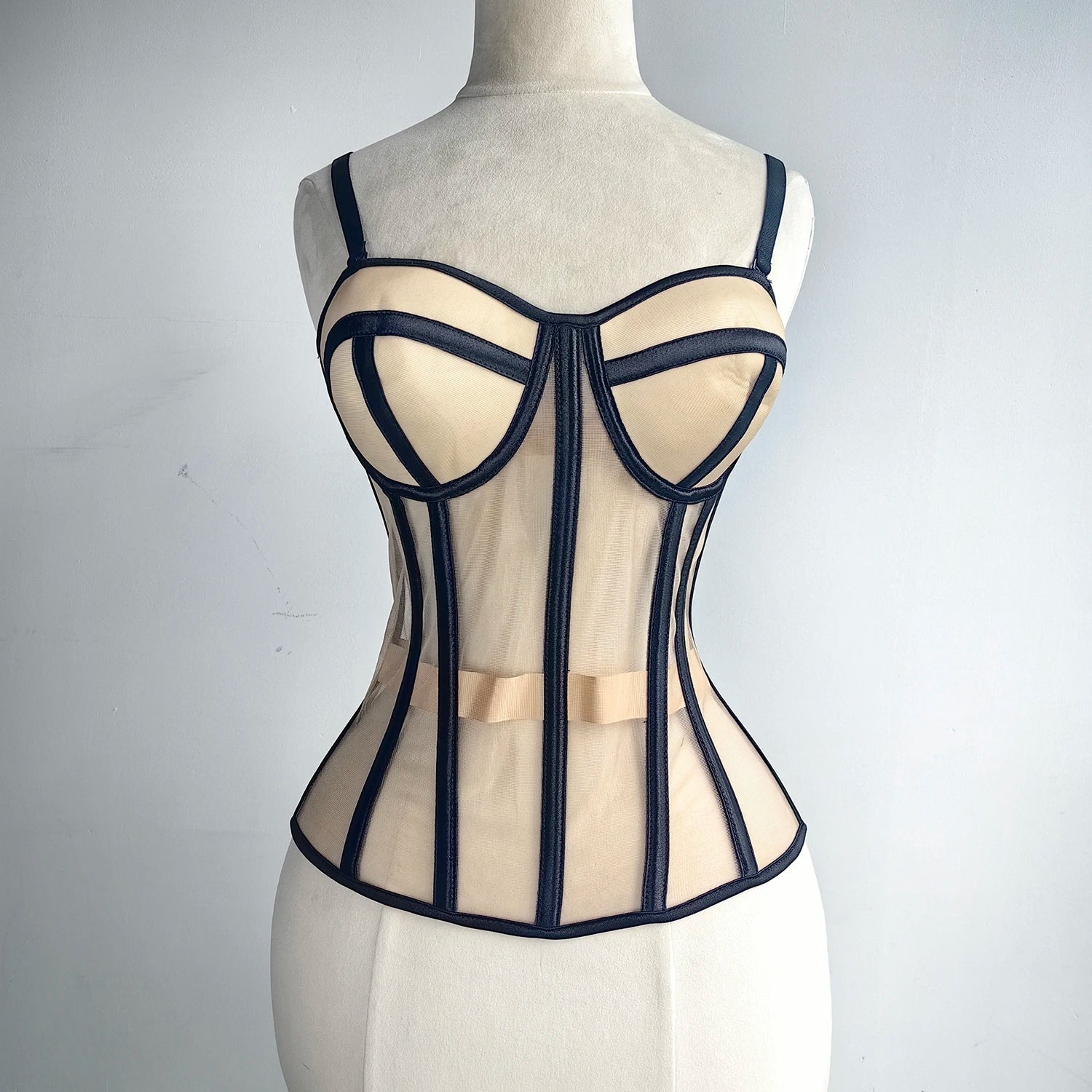 Women Luxury Mesh Corset Bustier Transparent Bodices With Cups Waist Slimmer Lace Up Steel Bone Tight Fitting Tube Tops...