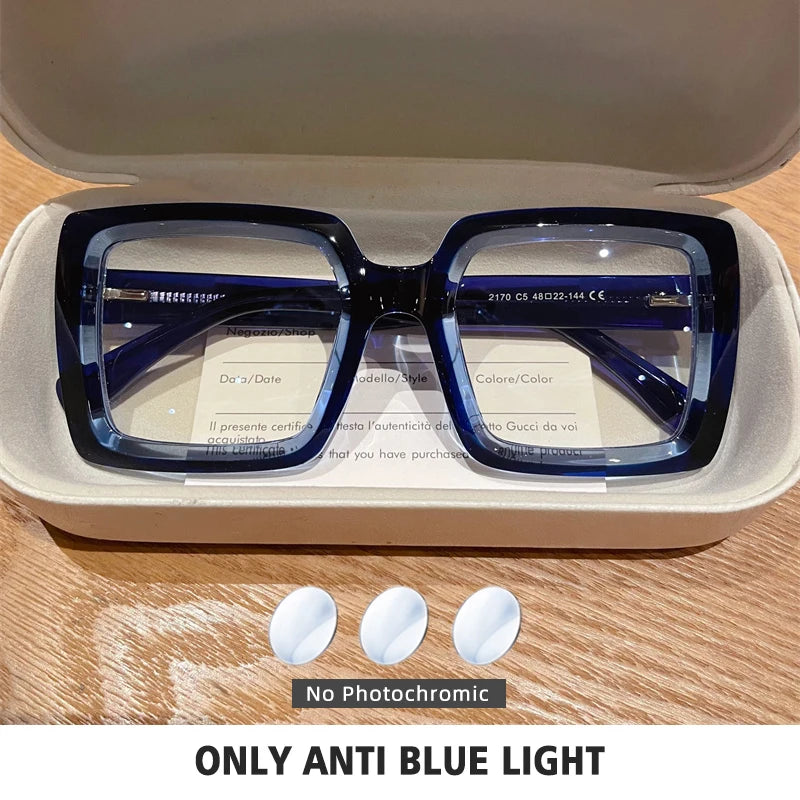 BLMUSA Square Photochromic Blue Light Blocking Large Frame Eyeglasses fashion Reading Glasses ladies Prescription Myopia Glasses - Kimlud