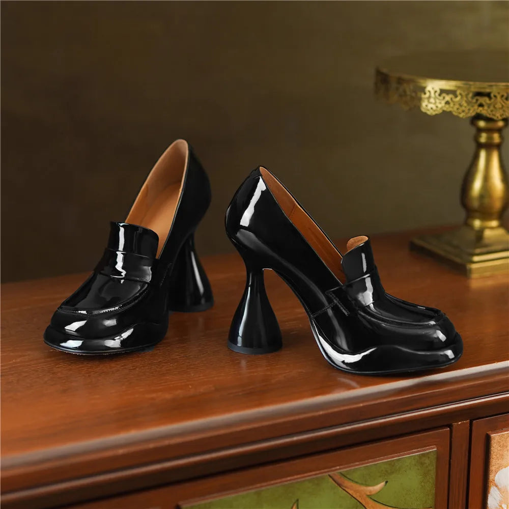 Aucegi New Concise Platform Square Toe Women's Pumps Strange Style Chunky High Heels Orange Non-slip Party Dress Wild Footwear