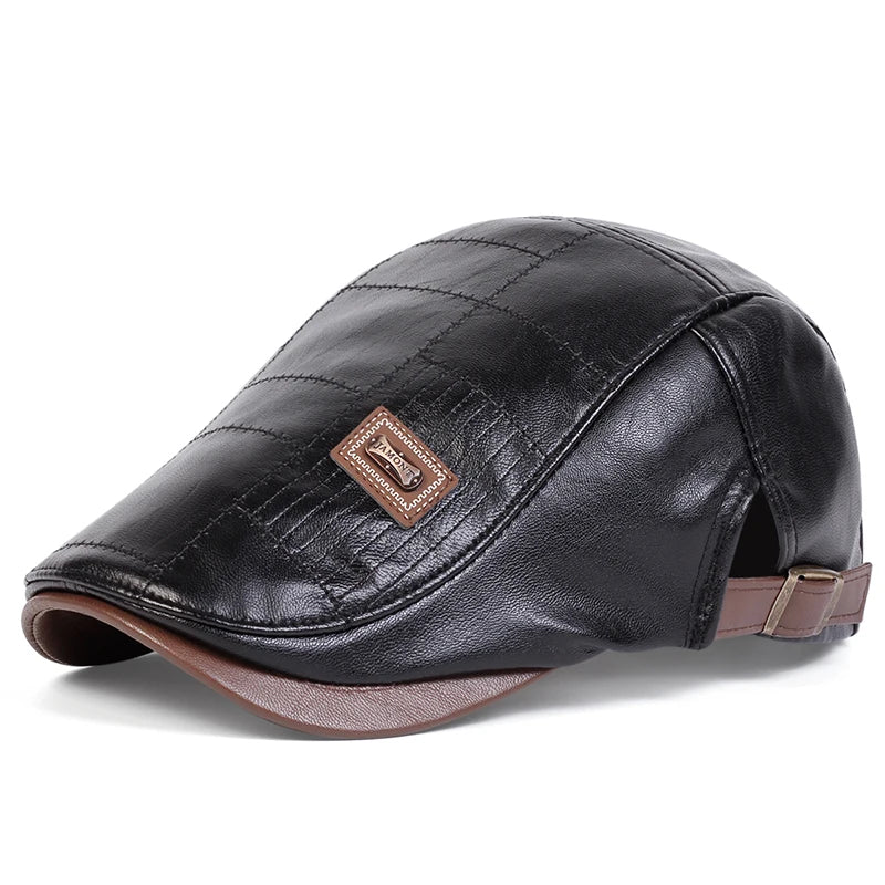 Men Retro Pu Leather Newsboy Caps JAMONT labeling British Painters Hats Spring Autumn Side Adjustable Flat Cap Hip Hop...