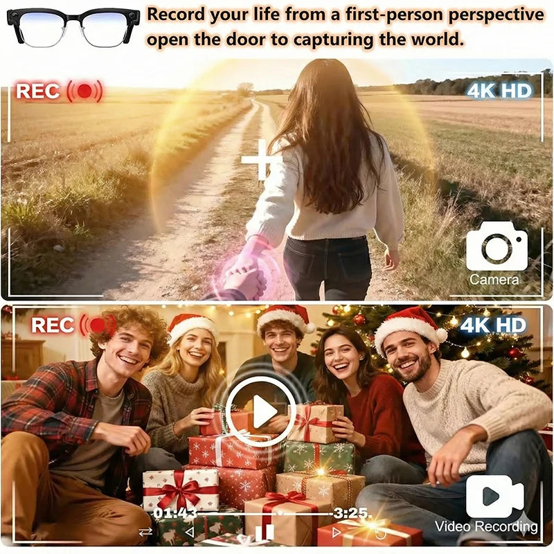 2026 New AI Smart Glasses 4K 8MP HD Camera Video 1080P 100+ Languages Translation WiFi Sunglasses Bluetooth Call Music...