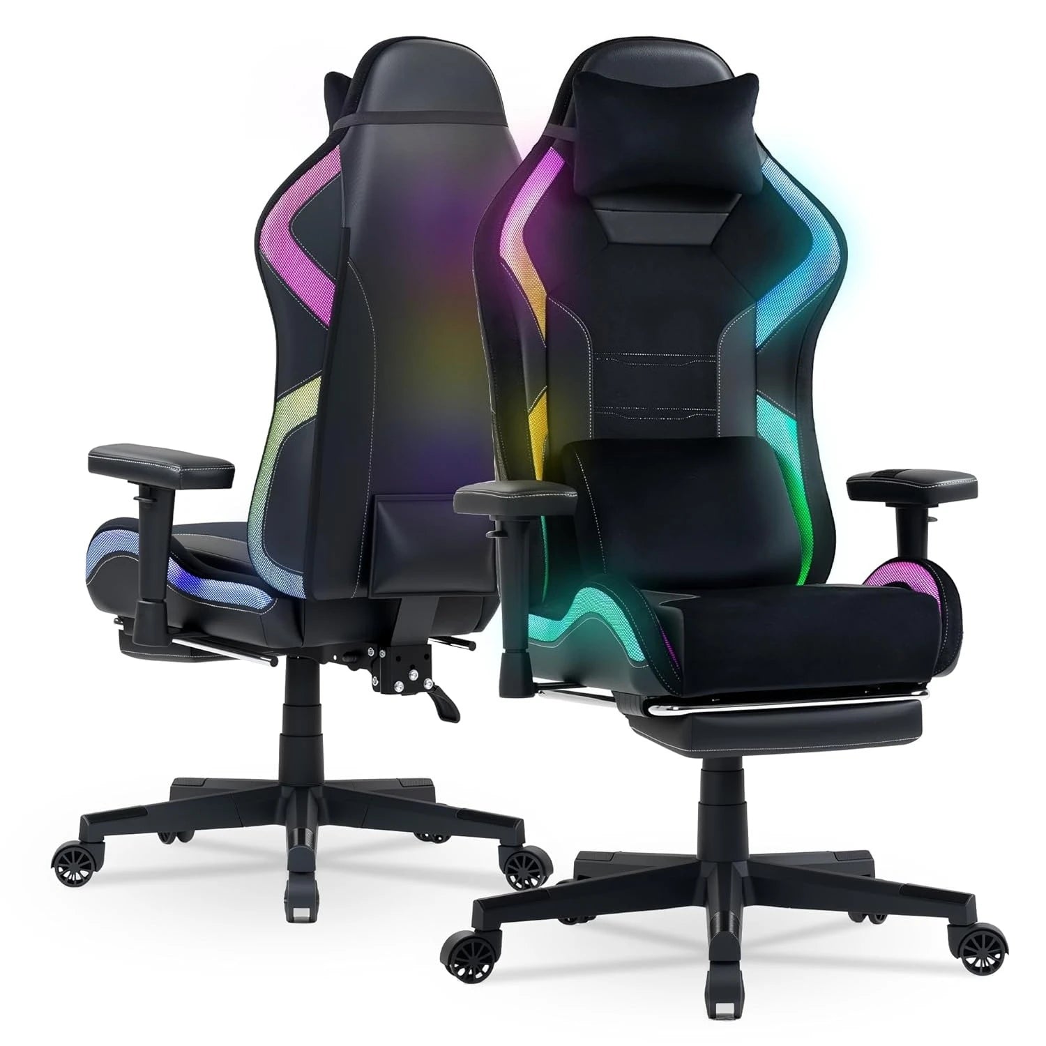 RGB LED Ergonomic Gaming Chair with Footrest Massage Lumbar Support for Adults Teens Black Customized