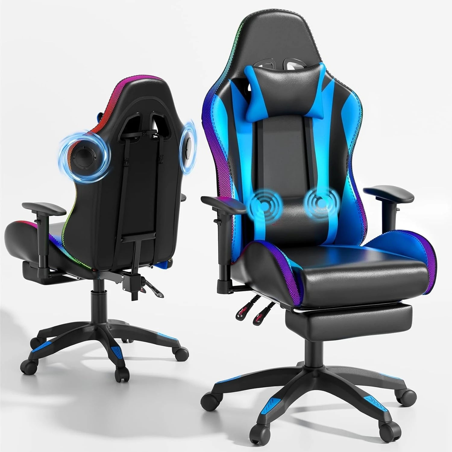 Gaming Chair with Bluetooth Speakers LED Lights Massage 3D Armrest High Back Racing Office Computer Seat for Adults, Customized
