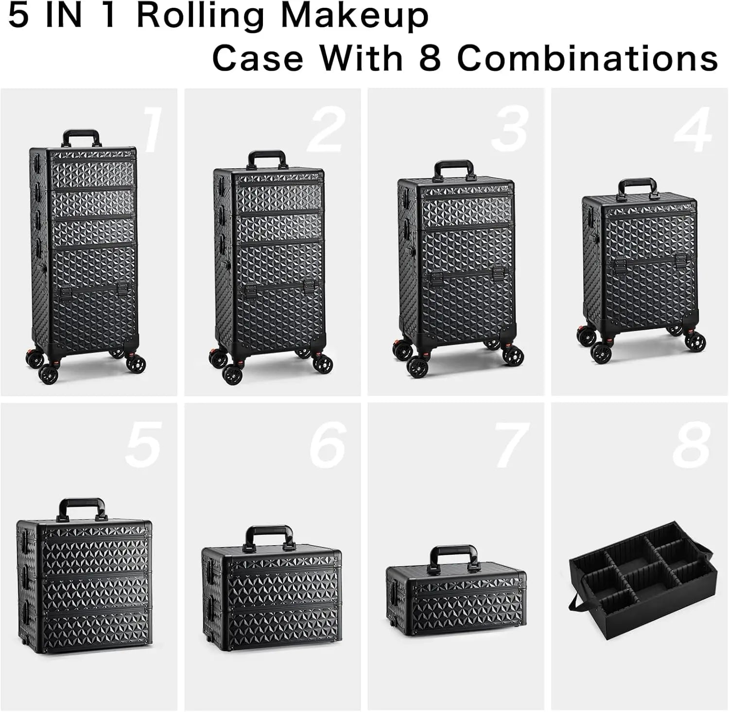 Professional Makeup Train Case on Wheels, Extra Large Cosmetic Case Rolling Makeup Case Trolley Makeup Organizer with Wheels