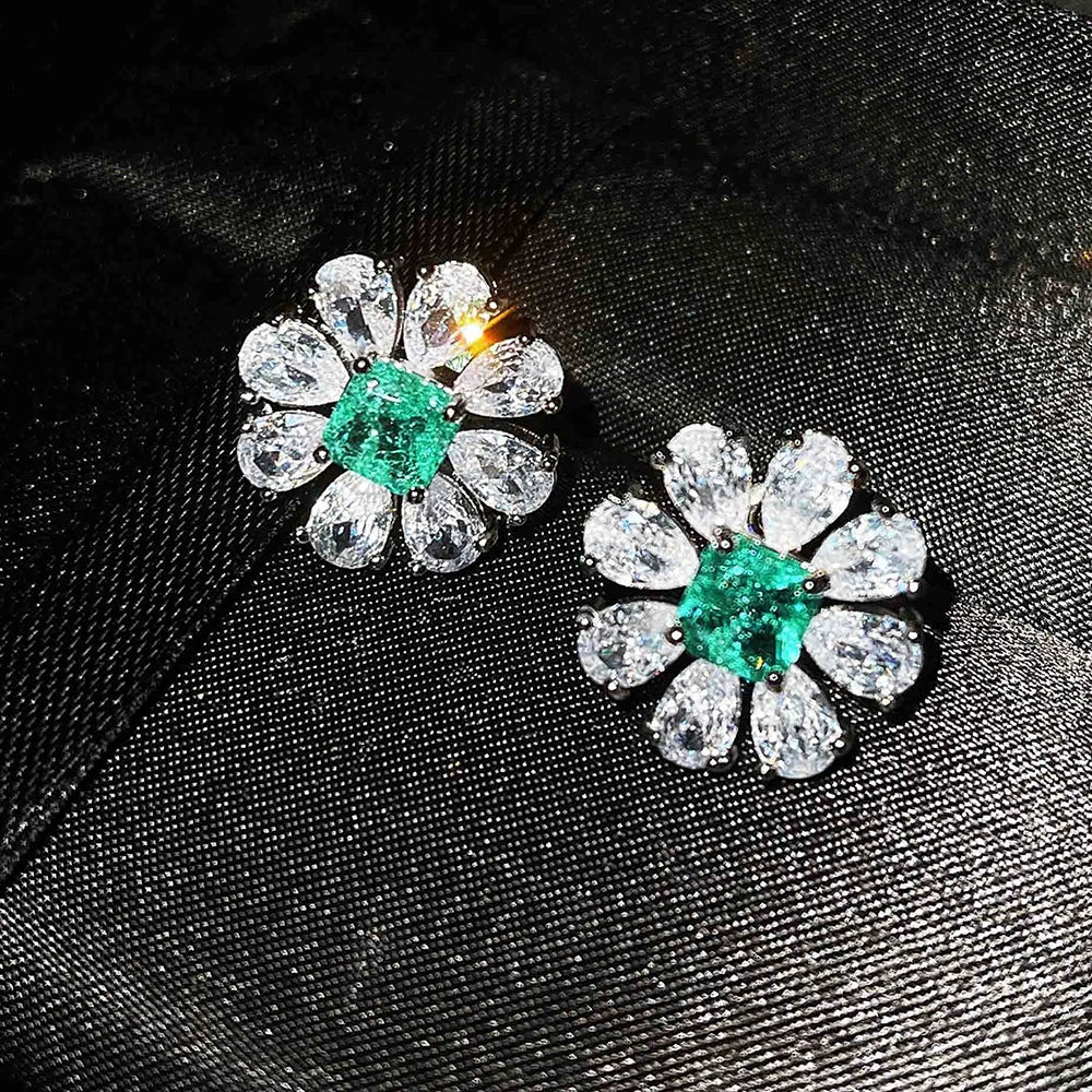 925 Sterling Silver Big Flower Stud Earrings for Women Fashion Paraiba Tourmaline Gemstone Wedding Party Jewelry Gift |...