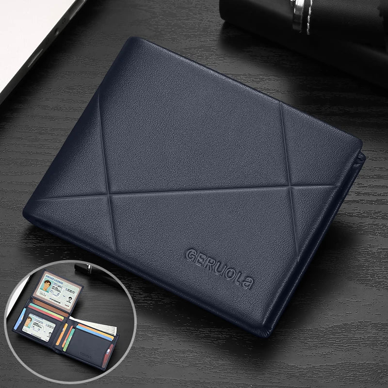 GERUOLA Men’s Short Genuine Leather Wallet with RFID Protection, Minimalist Geometric Stitching Leather Wallet