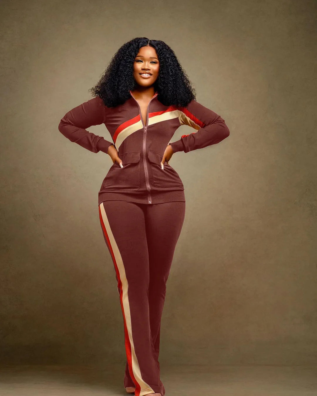 Custom LOGO Spring Women's Sports Casual Fashion Color-matching Pocket Lapel Zipper Top Straight Pants Two-piece Set S-4XL