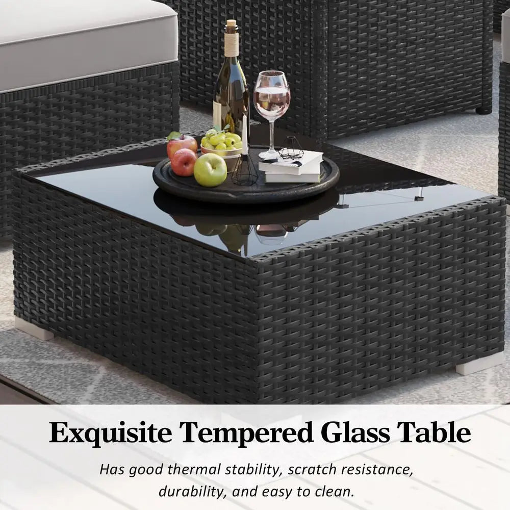 15-Piece Outdoor Patio Furniture Set with Fire Pit Table, Rattan Wicker Sectional Sofa with Coffee Table | Kimlud...