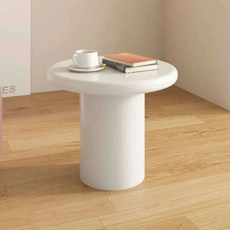 “Modern Cream Round Side Table - Minimalist Mushroom End Table for Small Space, Luxury Accent Coffee Table