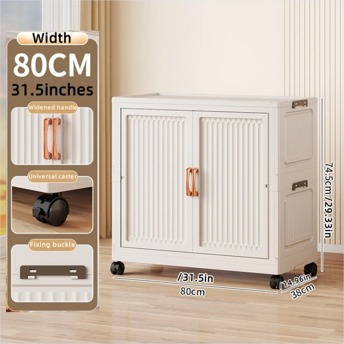 80cm no-installation folding storage cabinet, bedroom children's wardrobe, multi-layer storage box with wheels - Kimlud