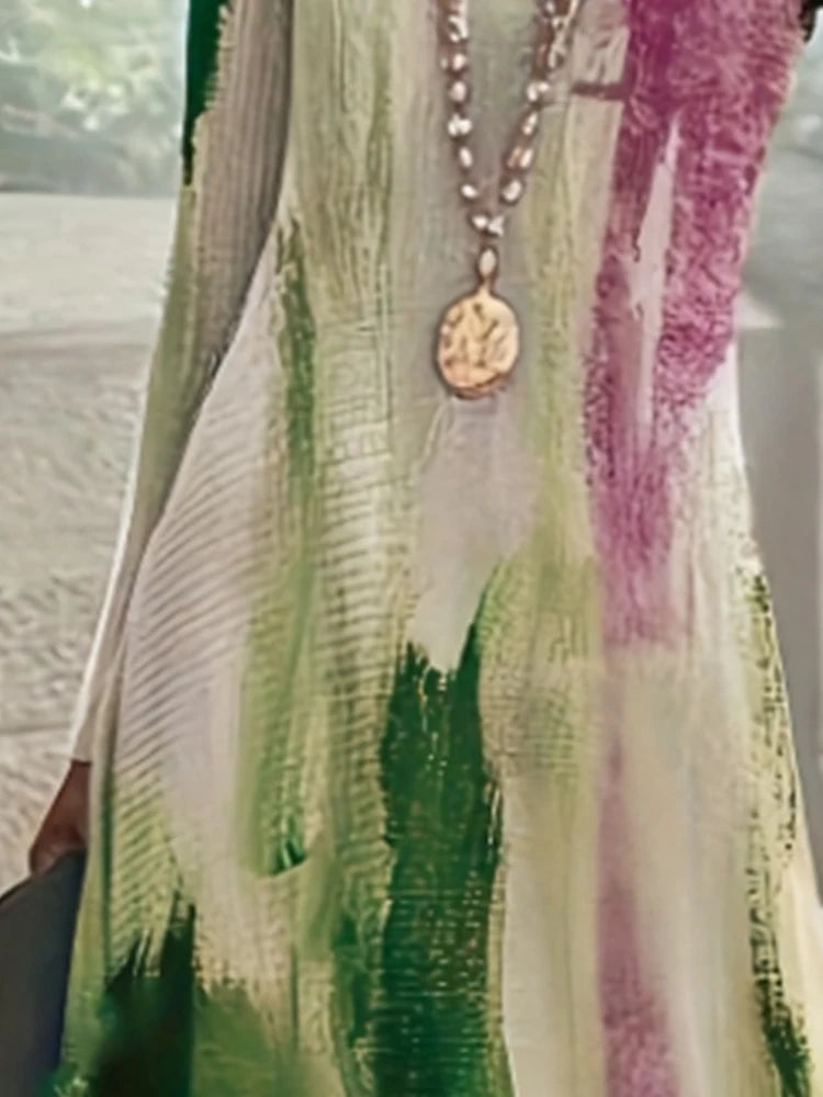 Graffiti Printed Elegant Dresses For Women Casual Long Sleeve Dresses Y2K Temperament Famale Fashion O-Neck Clothing 2025 New