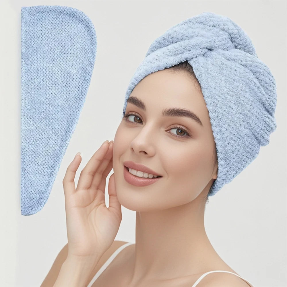 Solid color hair towel Textured dry hair cap 9.8 "X 25.5" absorbent hair towel wrap for button-down women