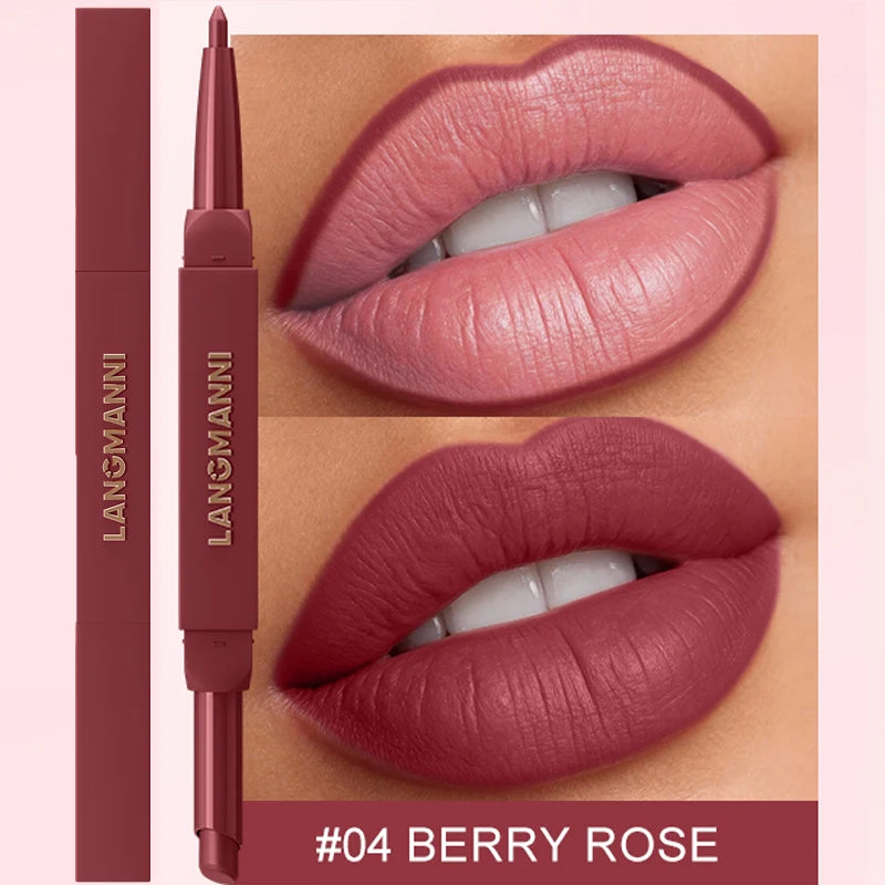 2 in 1 Matte Red Lipliner Waterproof Nude Matte Lip Liner Pencil Double Head Lipstick Pen Long Lasting Lips Outline Stick Makeup