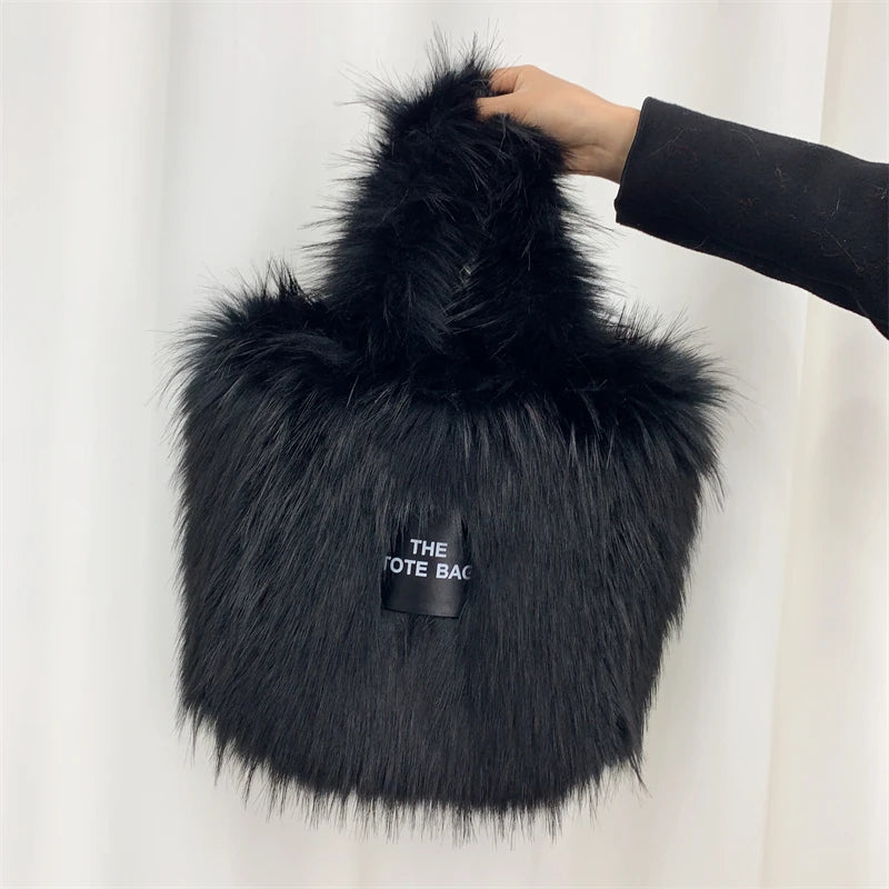 Luxury Designer The Tote Bags for Women Furry Leather Branded Fur Shoulder Bags Female Large Crossbody Handbags