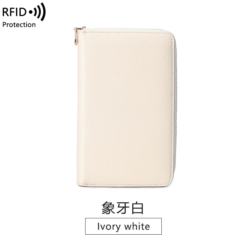 RFID Anti-Theft Cowhide Leather Wallet, Brush Head Layer, Long Passbook Passbook Passbook, Large Capacity Clutch Bag |...
