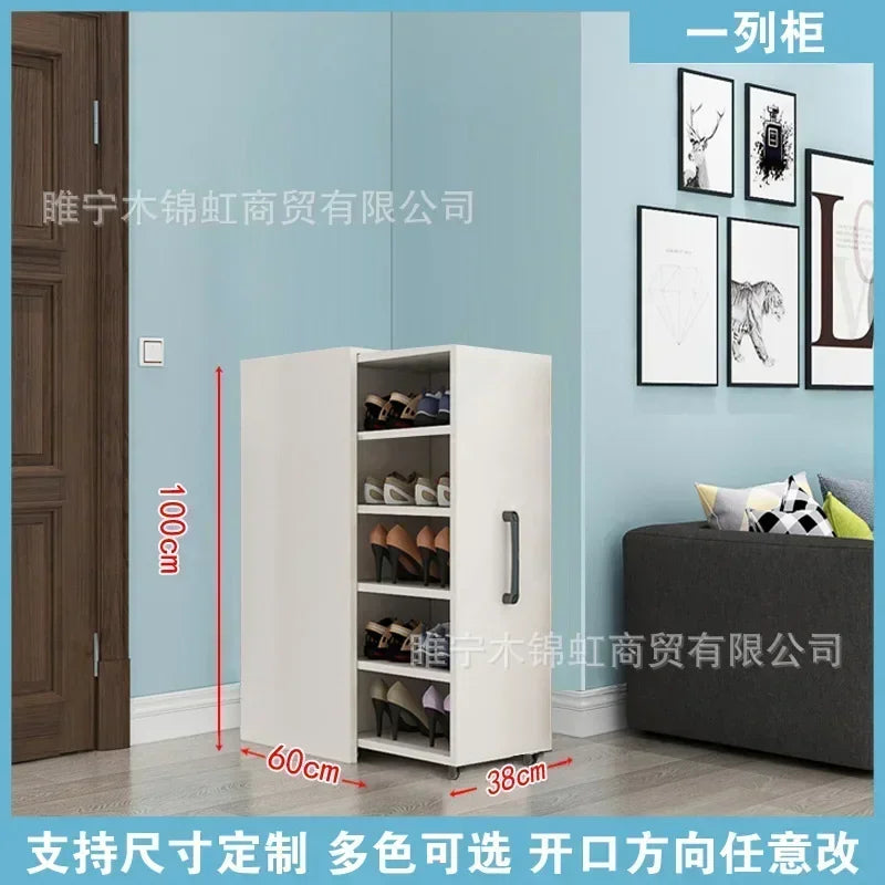 Sliding dustproof shoe cabinet, large capacity wheeled side pull shoe rack storage drawer type seam storage cabinet at home entr - Kimlud