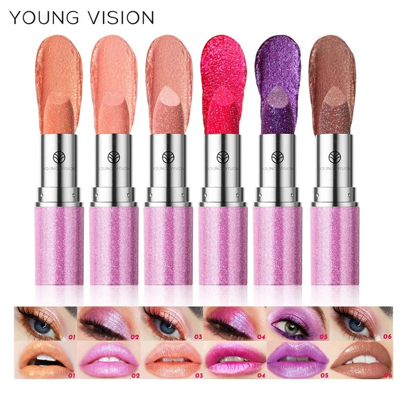 6 Colors Bold & Intense Glitter Shiny Metallic Lipstick Pearlescent Lip Tint Long Lasting Lip Senior Matte Lip Makeup...