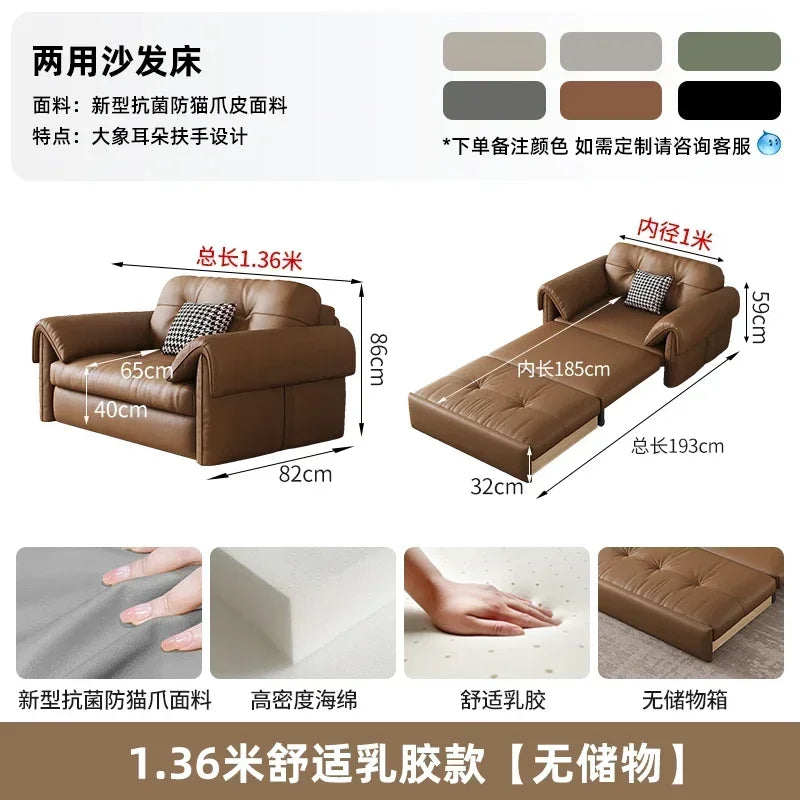 European Living Room Sofa Bed Brown Faux Leather Italian Modern Sleeper Double Couch Chaise Lounge Small Divano Letto...