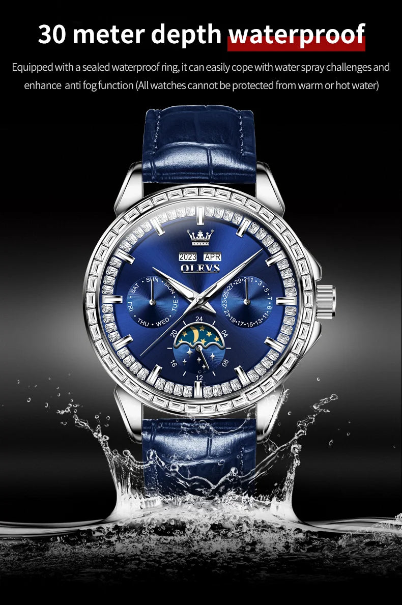 OLEVS 6695 Luxury Man Watch Original Brand Diamond Bezel Moon Phase Waterproof Glow Automatic Mechanical Wrist Watches...