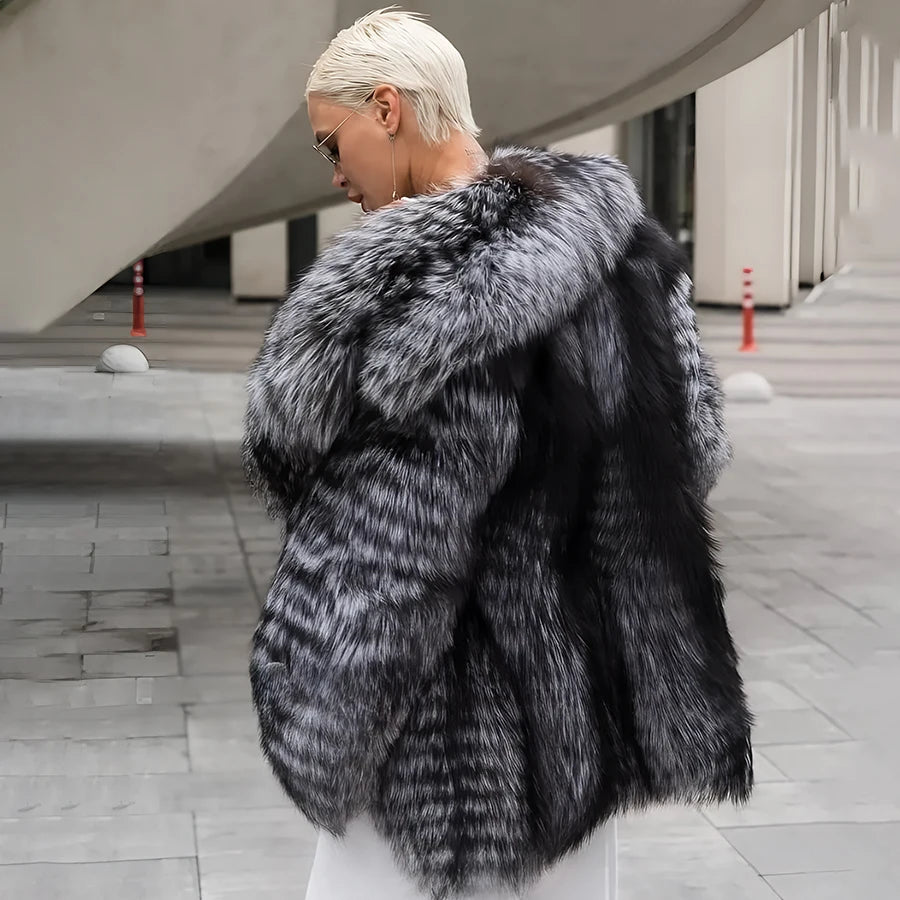 Genuine Fox Fur Jackets Silver Fox Fur Coats Womens New Arrivals High Quality Fox Fur Coats With Lapel
