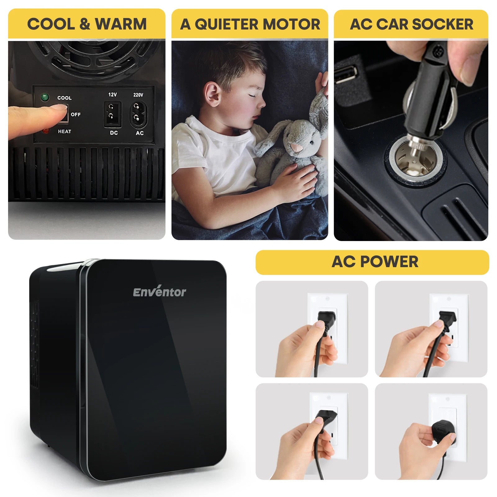 Enventor 4L Mini Refridgerator Portable Car Skincare Fridge Multi-functional Thermoelectric Cooler and Warmer For Summer Camping - Kimlud