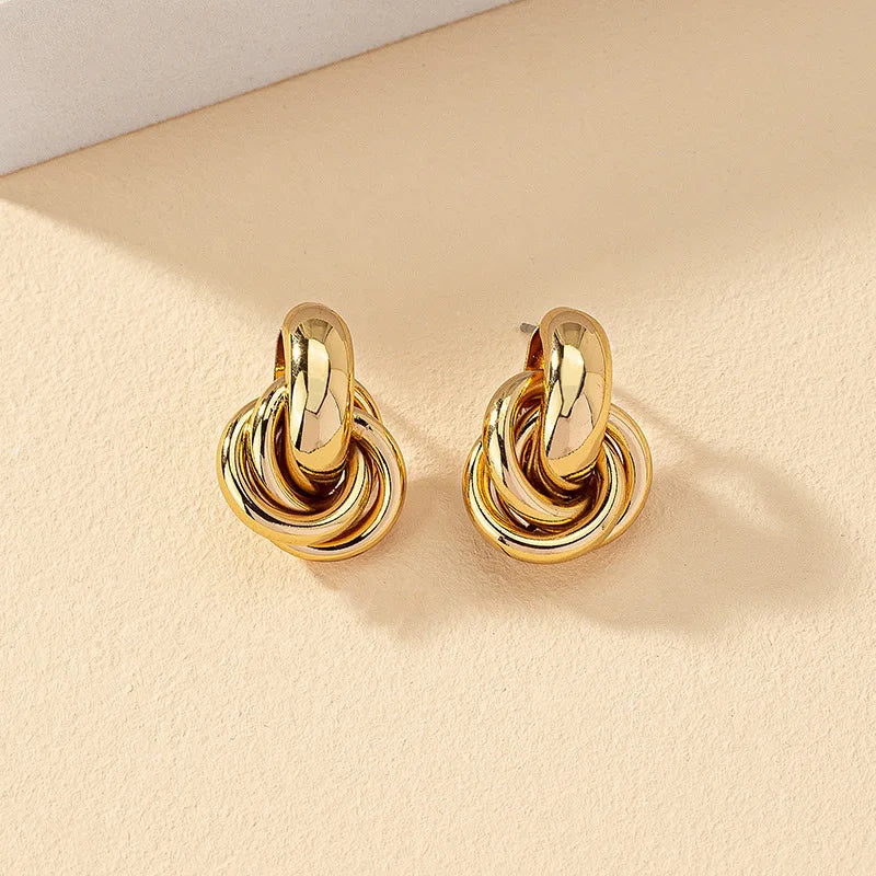 Unique Geometric Irregular Striped Large Ear Buckle Earrings for Women Creative Metal Gold Color Fan Shaped Earring...