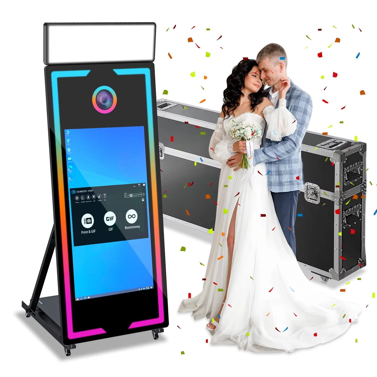 DSLR Magic Mirror Portable Photo Booth with Flight Case Touch Screen Built-in Mini PC,For Wedding Party Activity free fill light - Kimlud