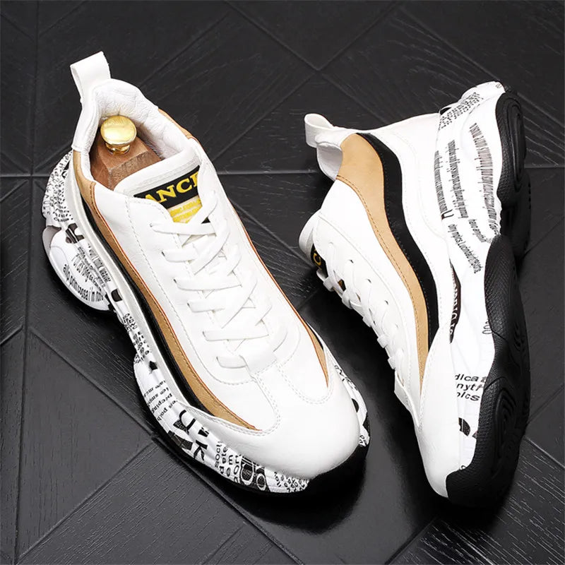 New Fashion Thick Sole Platform Sneakers Men Vulcanize Shoes Man Mixed Color Chunky Shoes Men Trainers Soft Shoes BM1198