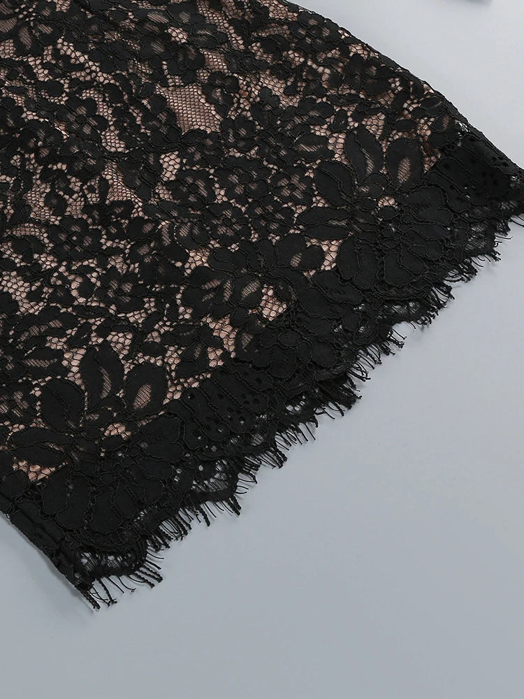 Sexy Long Sleeve High Neck Cut Out Lace Mini Dress Women Elegant Black Backless Bodycon Dresses Celebrity Evening Party...