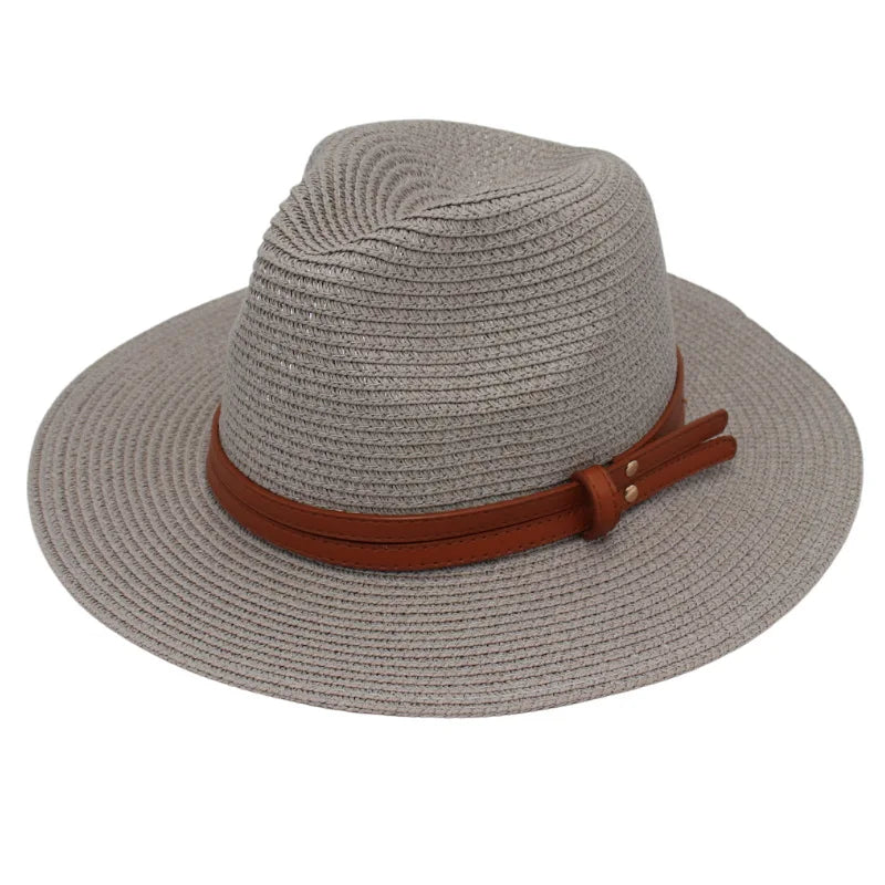 Summer Straw Sun Hat Panama Hats Grass Knitted Gift Hat Breathable Leisure Jazz Hat European American Style Straw Hat Beach Caps - Kimlud