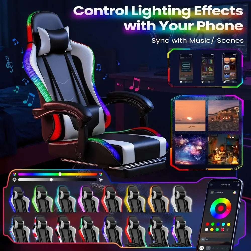Ergonomic Gaming Chair with Massage Lumbar Support, Footrest, Adjustable Height & RGB Lighting