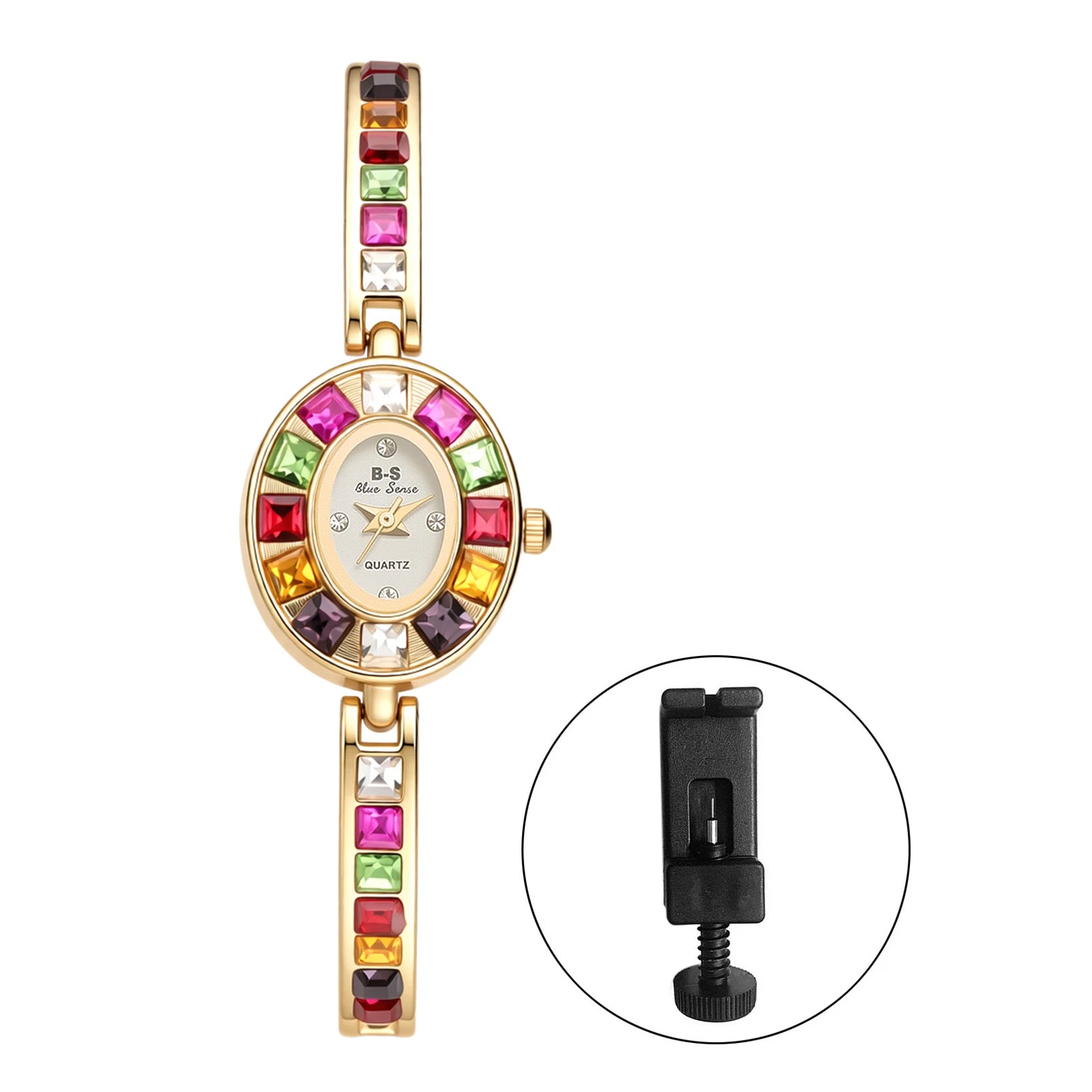 JEWELRYWE Women Oval Case Diamond Bracelet Watch Quartz Elegant Shell Dial Removable Strap Party Dress Watch - Kimlud