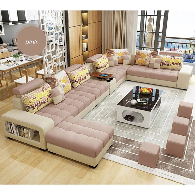 Light Luxury L-Shaped Sofa Set Living Room Furniture High Quality Big Sofa Set Modern Design Wooden Multifunctional Sofa...