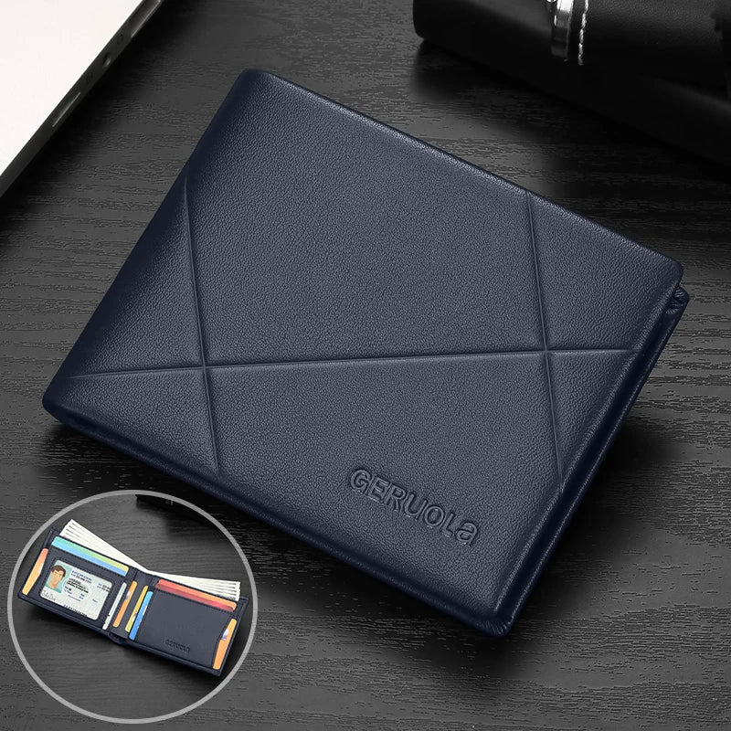 GERUOLA Men’s Short Genuine Leather Wallet with RFID Protection, Minimalist Geometric Stitching Leather Wallet