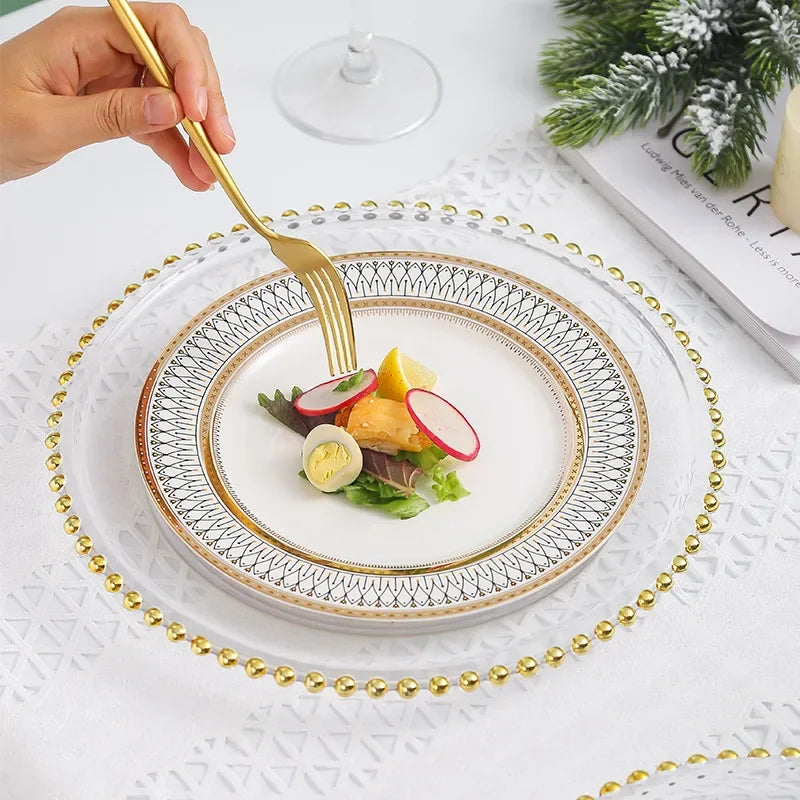 European Ceramic Steak Plates Household Tableware Golden Bead Ceramic Plates Western Food Plate Banquet Dessert Plates Kitchen