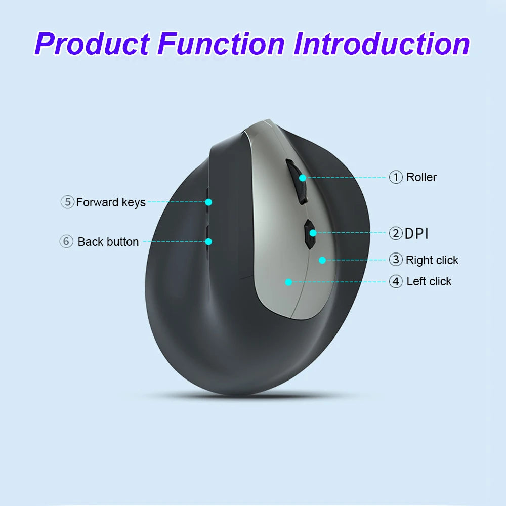 Bluetooth Mouse Vertical Mouse Ergonomic 2.4G Wireless Optical Mice 3 Adjustable DPI 800/1200/1600 6 Buttons for Laptop Desktop