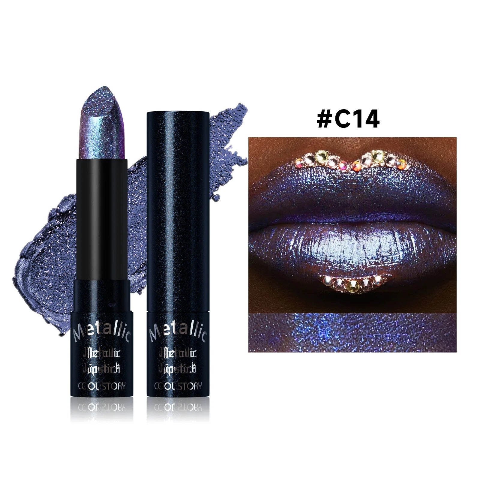 15Colors Metallic Glitter Lipstick Waterproof Lasting Diamond Pearlescent Metallic Lipstick Blue Lip Gloss Women Makeup Cosmetic