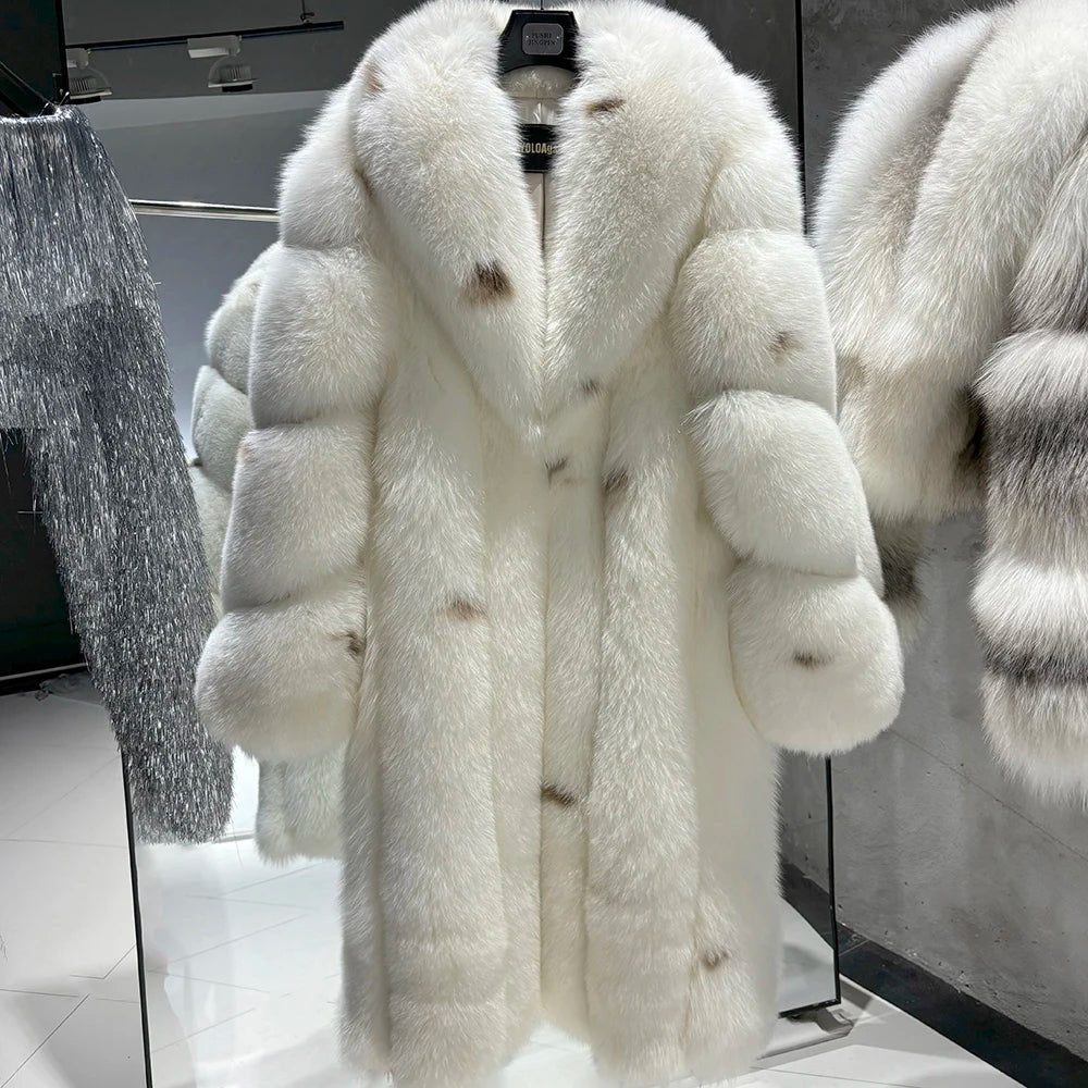 YOLOAgain 2025 Winter Warm Long Luxury Real Fox Fur Jacket Coat Women 120cm length