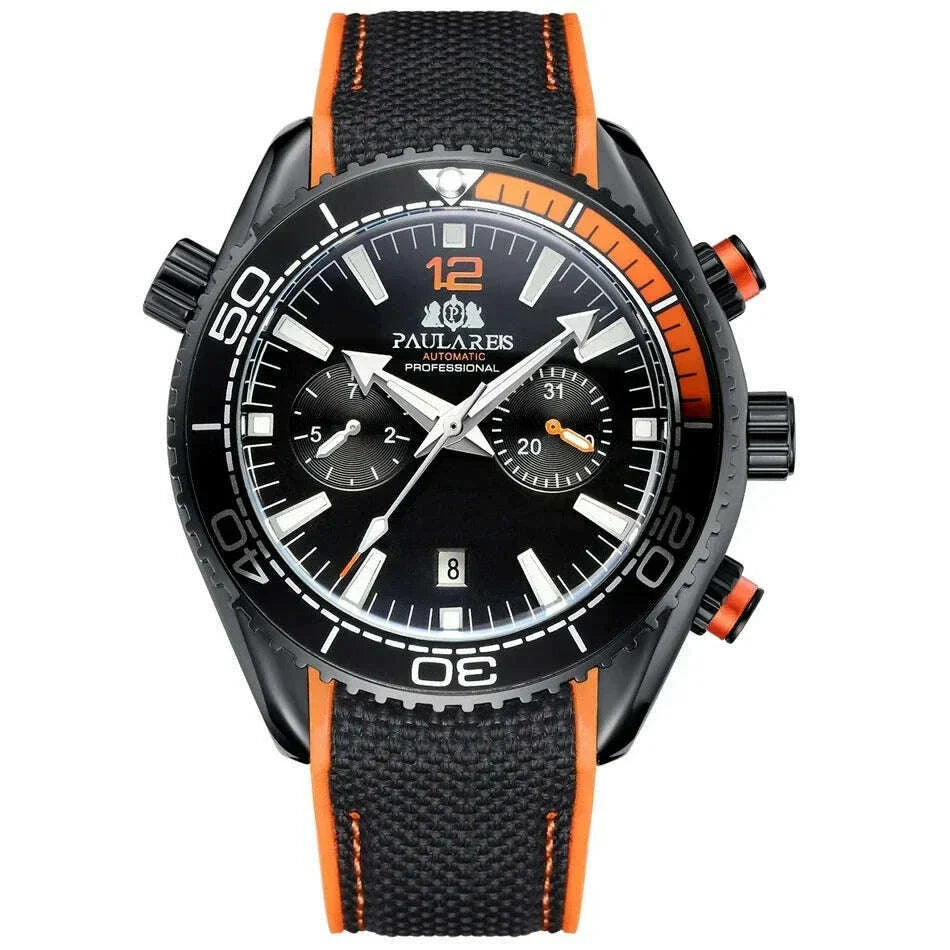 Automatic Watch for Men Mechanical Canvas Rubber Strap Orange Blue Red Multifunction Date Month Reloj Hombre Baratos