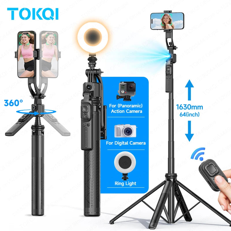 TOKQI C17 AI Tracking Gimbal Cellphone Stand Extension Rod Selfie Stick Tripod 360° Auto Rotate for Smartphones Shooting Vlog