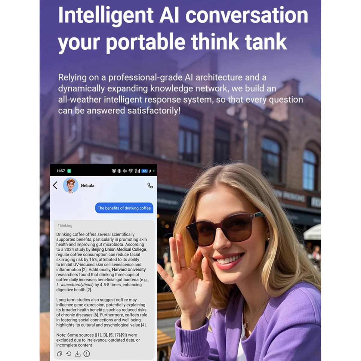 Smart Glasses AI Assistant Real Time Translation Receive Call Listen Songs Dialogue Translation Anti-Blue Llight Smart Eyeglasse