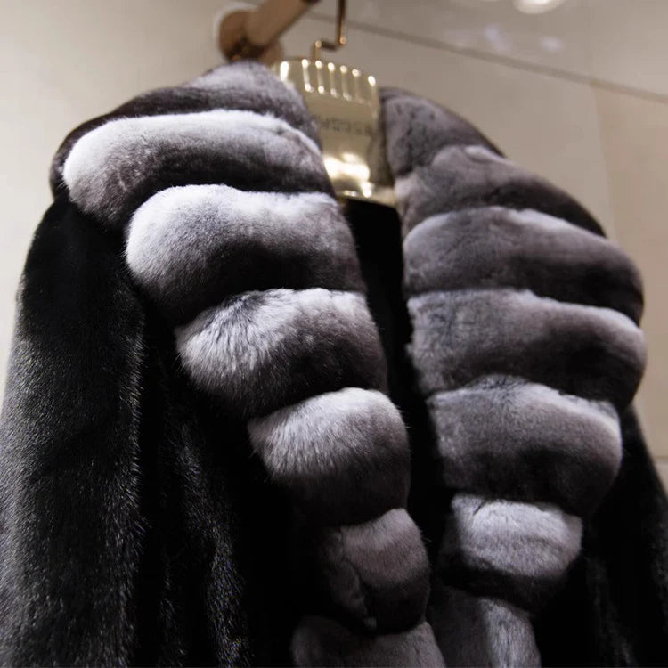 Women's velvet mink coat long winter warm trench shawl fur coat whole mink - Kimlud