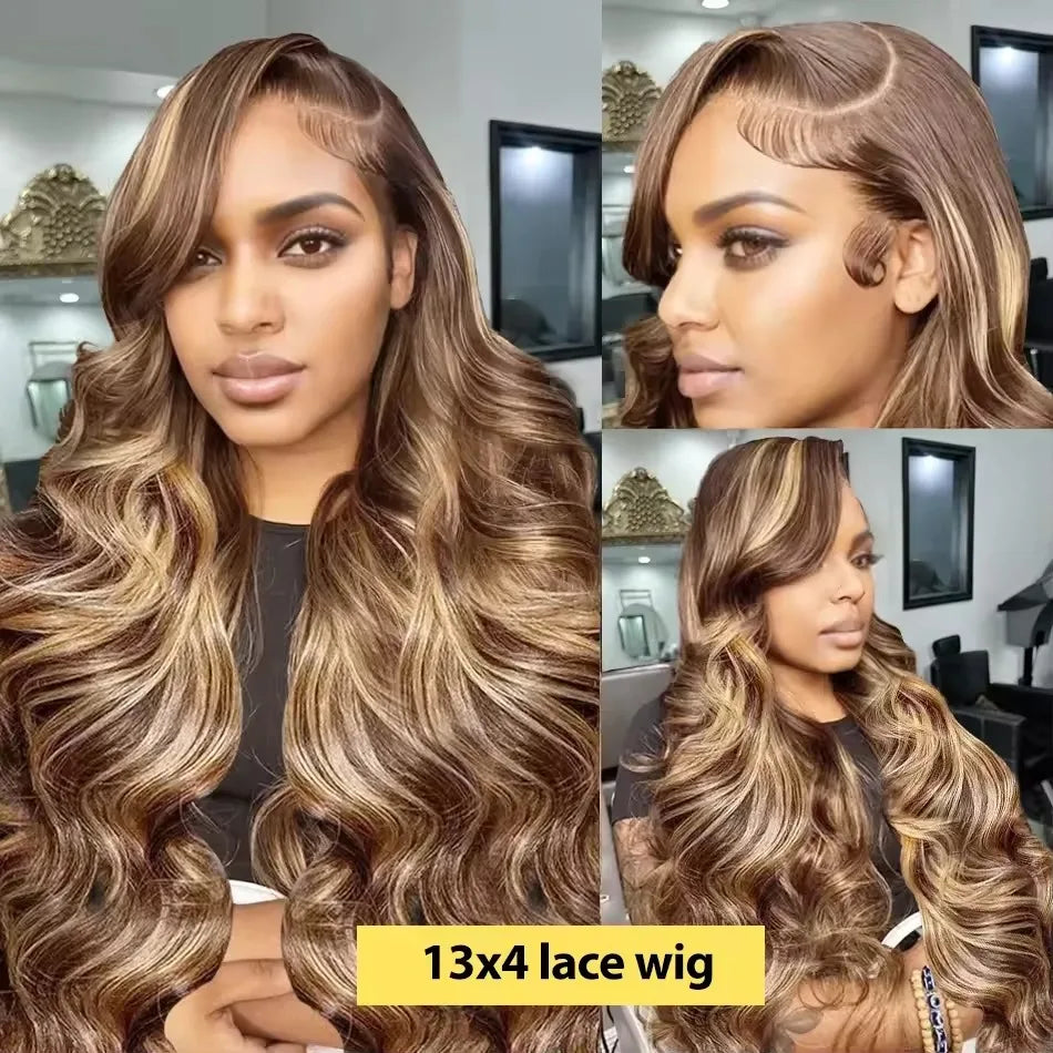 13X4 5X5 Glueless Body Wave Human Hair Wigs 13x6 HD Lace Frontal Wig Human Hair Lace Wigs Ombre Colored Honey Blonde Wig 46 Inch