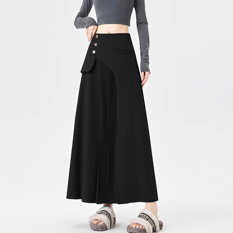 Grey Suiting Midi Skirts for Women High-Waisted A-Line Flare Skirt Perfect Hip-Camouflage Office Skirt for Autumn |...