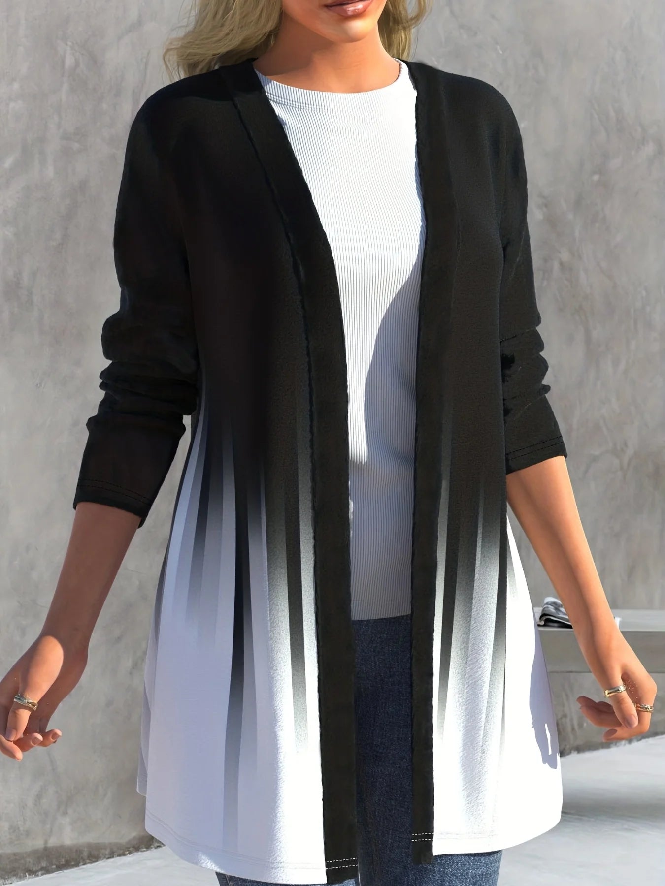 Women's Plus Size Colorblock Ombre Print Open Front Cardigan - Stylish and Comfortable For All Season