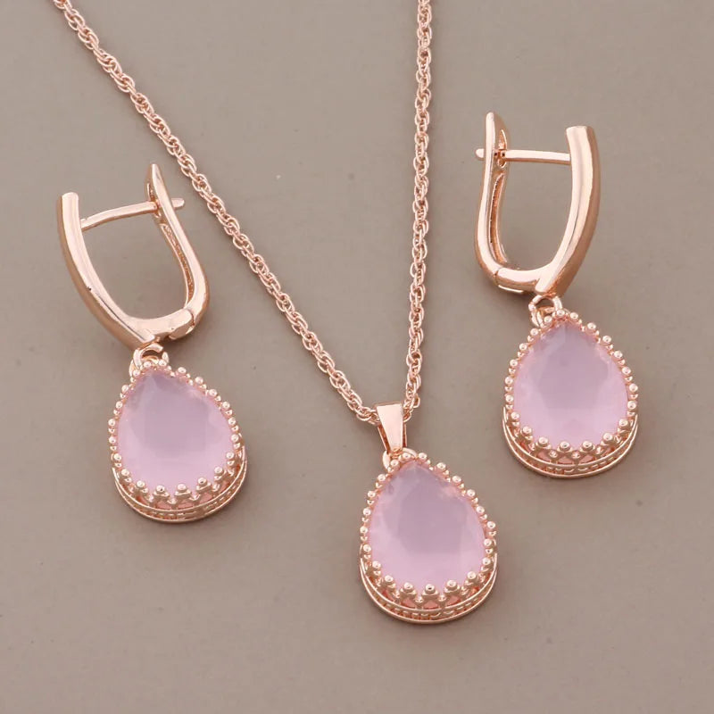 New Trend Luxury Quality Dangle Earring And Pendant Sets for Women 585 Rose Gold Color Wedding Jewelry Set